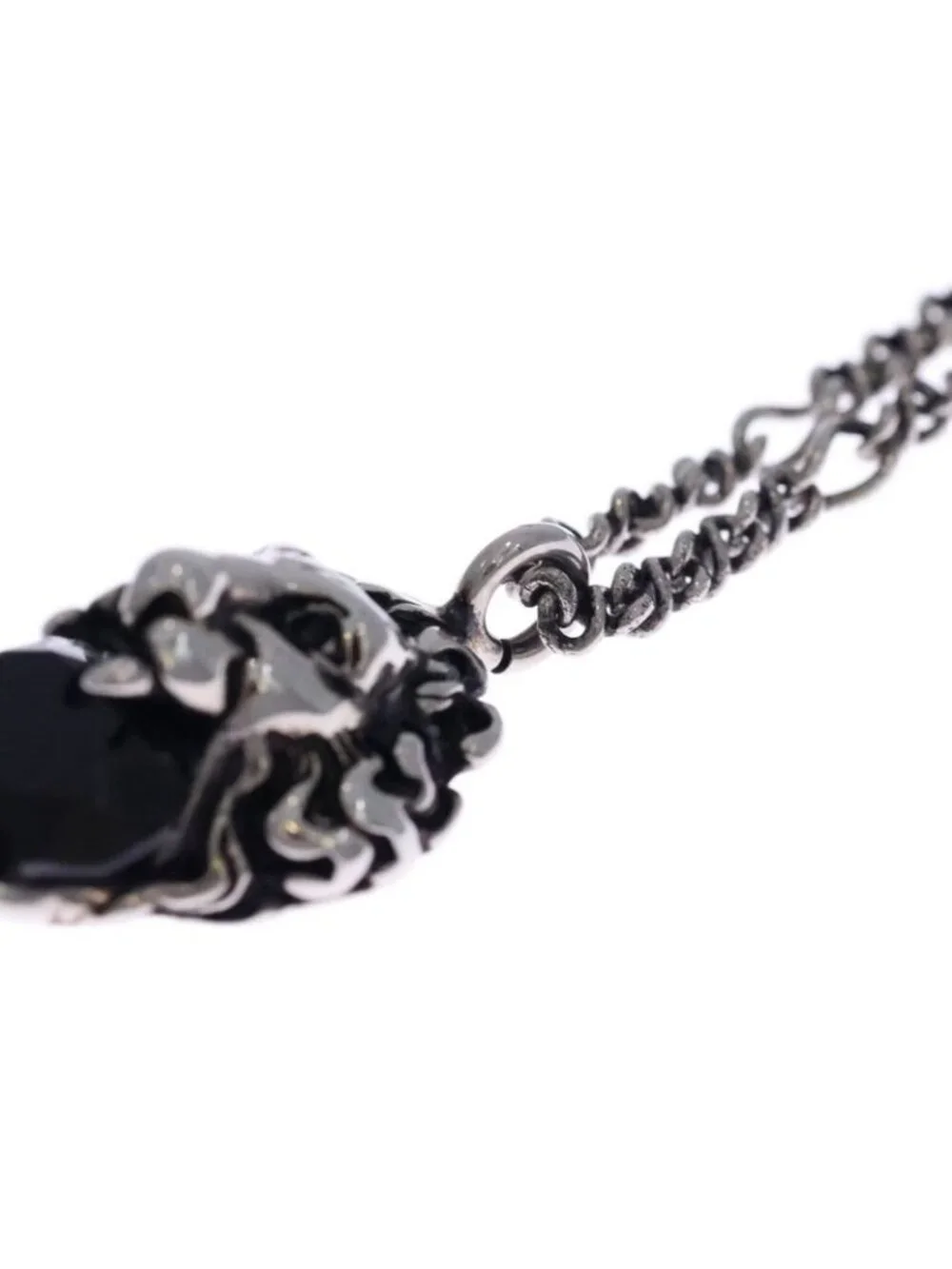 Gucci Lion Head Black Crystal Necklace Pendant Chain Silver - Picture 6 of 6